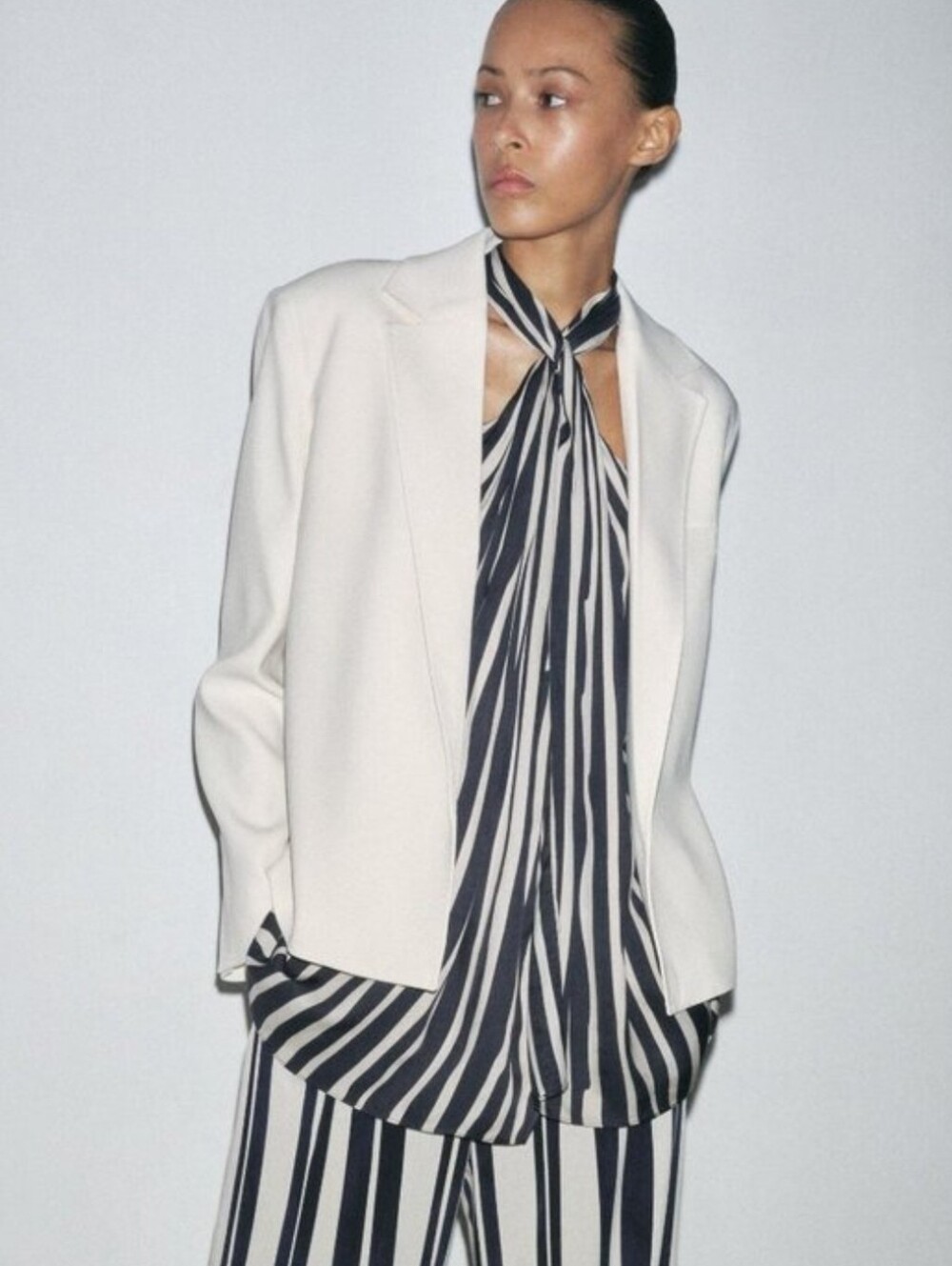Sz S New Zara ZW Collection Ecru Viscose Blend Topstitched Blazer